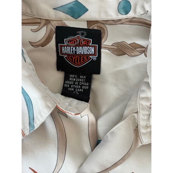 Vintage Harley-Davidson 100% Silk Button Up Short Sleeve Shirt- White- Men's M - Picture 6 of 6